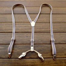 4 зажима Эластичные подтяжки бежевый цвет подтяжки в полоску Стиль