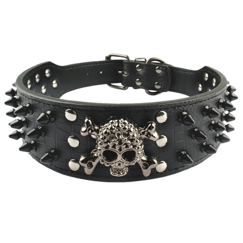 Spiked Skull Studded Leather Dog Collar