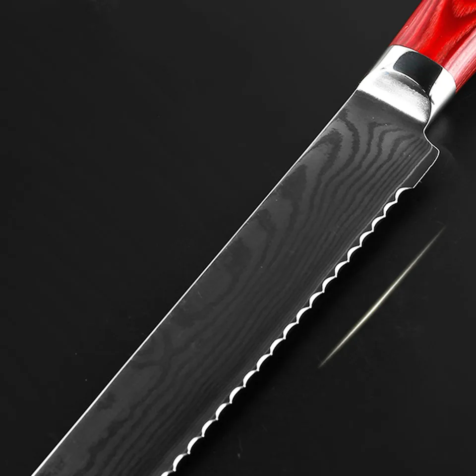 8 дюймов дамасский нож для опилок, нож для хлеба, дамасский стальной нож, цветная деревянная ручка, 71 слой, кухонный нож