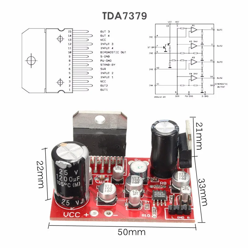 Qual1PC DC 12 В TDA7379 38 Вт+ 38 Вт стерео усилитель доска W/AD828 предусилитель супер чем NE5532 электрический модули плат