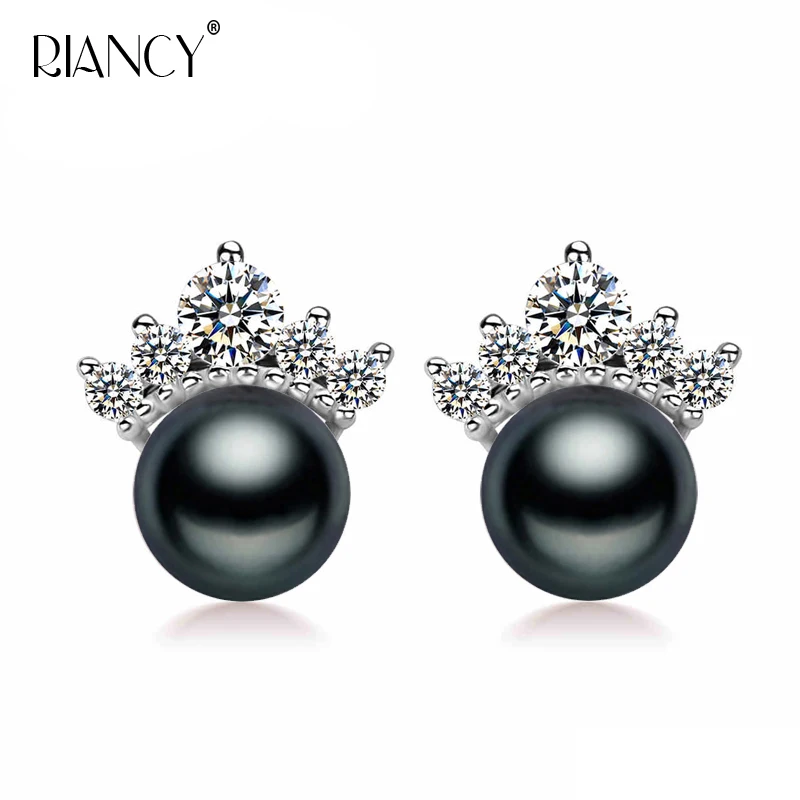 

Fashion Genuine Freshwater Black Pearl Earrings Jewelry 925 Sterling Silver Earrings For Women Wedding Gift