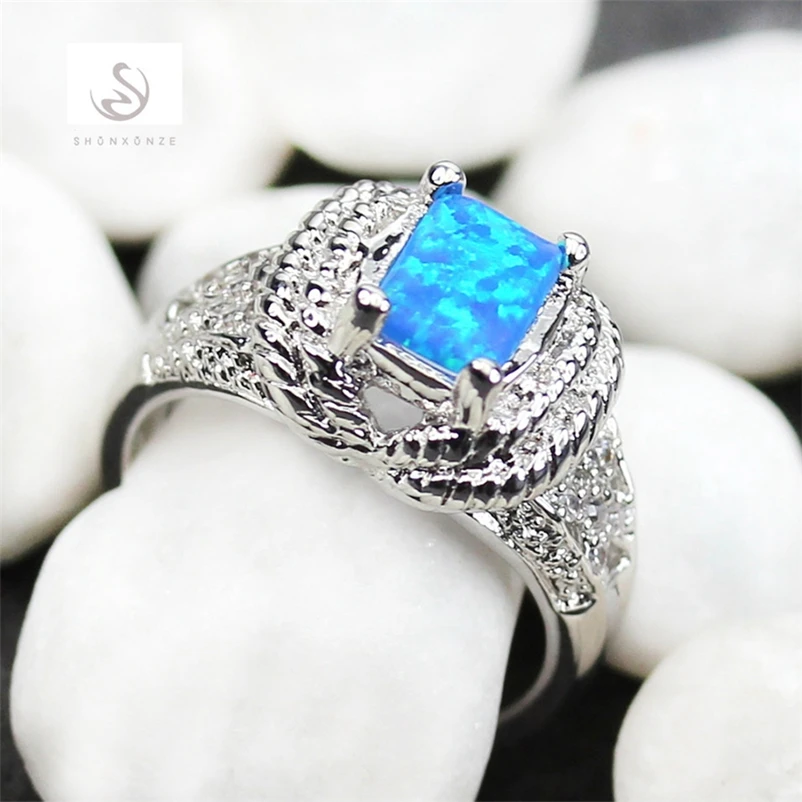

SHUNXUNZE Blue opal vintage Engagement Wedding rings for men and women christmas gifts my orders Rhodium Plated R352 size 7 8 9