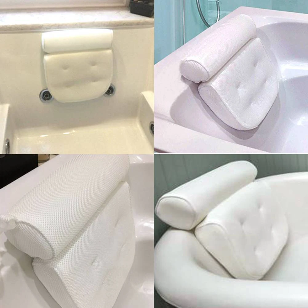 High Quality Bath Tub Spa Pillow Cushion Neck Back Support Foam Comfort Bathtub 6 Suction Cup