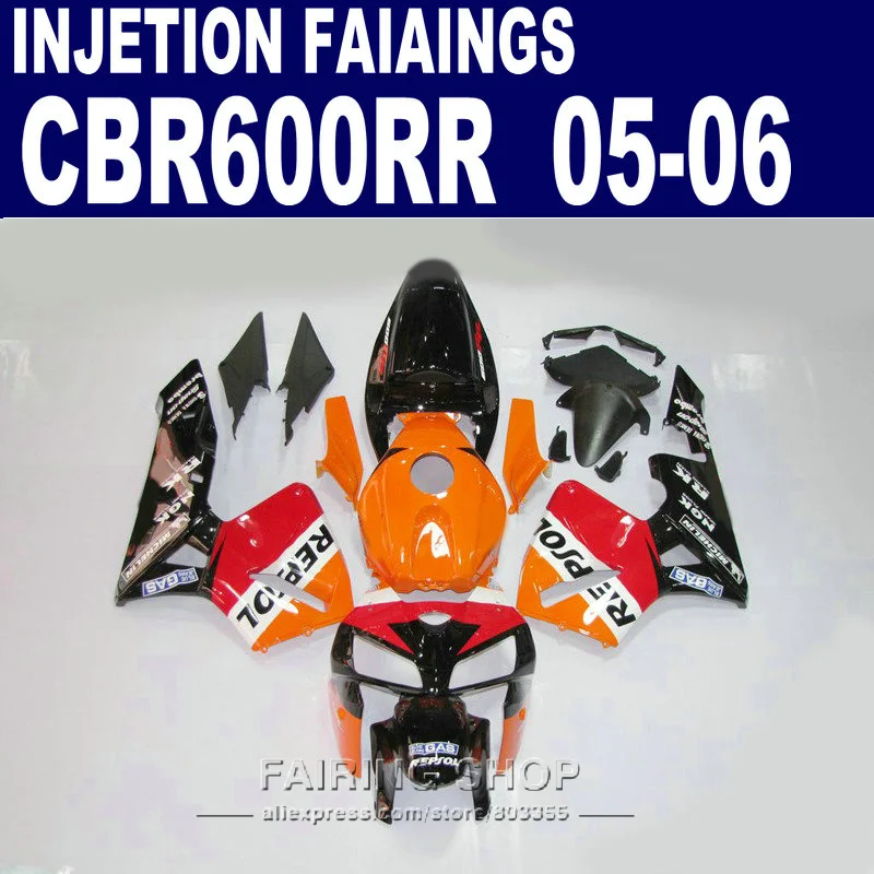 100%fit kits ,CBR600RR Fairings 2005 2006 REPSOL oRANGE cbr 600rr 05-06 Fairing kit For Honda  l42