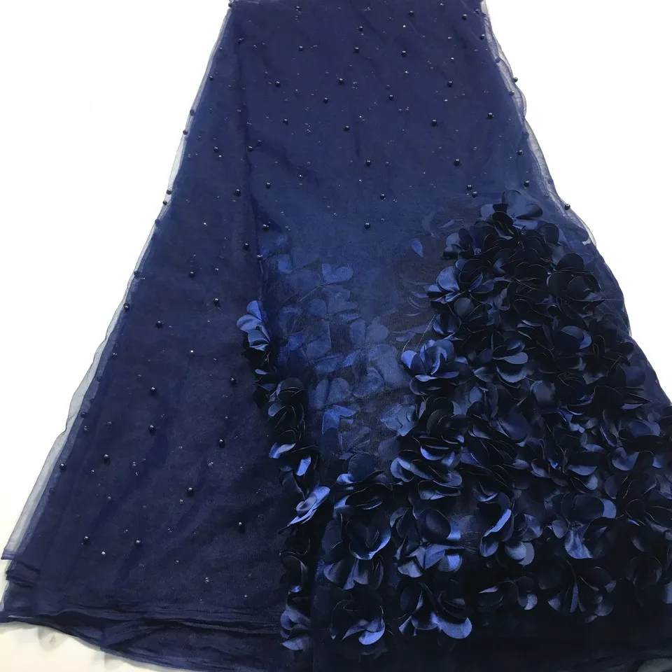 Африканская кружевная ткань Высокое качество Кружева Королевский синий нигерийский кружевной ткани для женщин французский вышитый бисером 3D кружевной ткани M23631