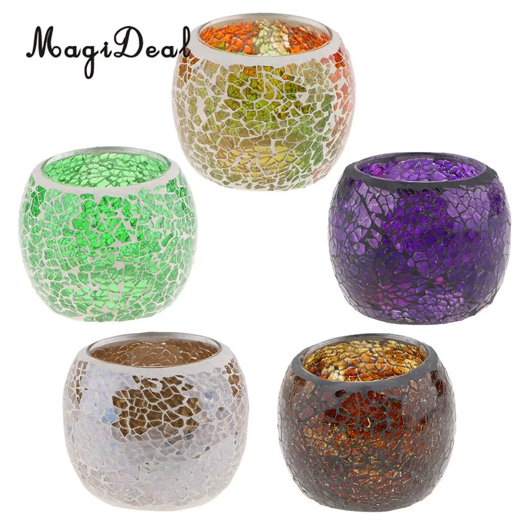 Mosaic Glass Candle Holder Votive Tealight Holder Bowl Wedding Decorative Lighting Accessories Festive Light Holder 5-set