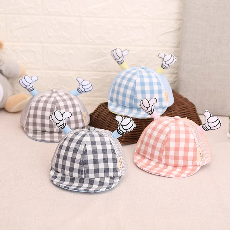 

BNWIGE Plaid Striped Baby Hat Summer Cotton Hat For Infant Baby Caps With Finger Sunscreen Kids Girl Boys Spring Kids Hat