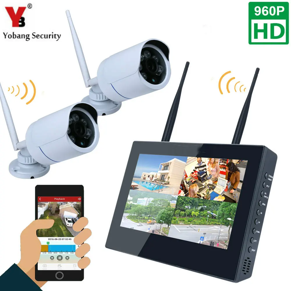 

YobangSecurity 10inch Monitor 4CH 960P Wifi Wireless NVR Recorder Security With 2x 960P 1.3MP Weatherproof outdoor Dome Cameras