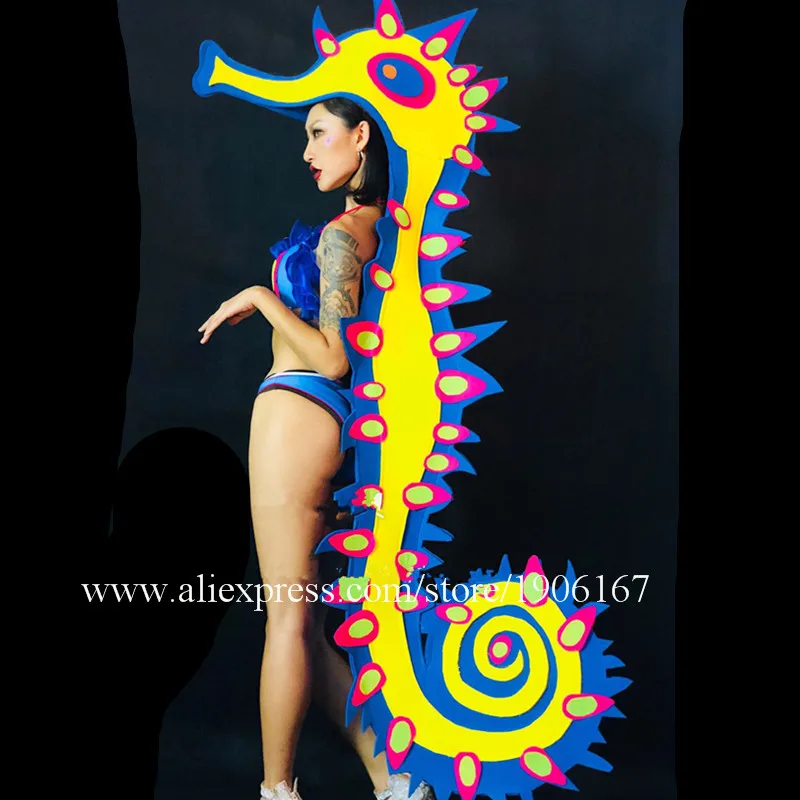 

Nightclub Bar Fluorescent Hippocampus Clothes Party Bikini Set Female Singer Dj Ds Dance Team Costumes Stage Props Event Suit
