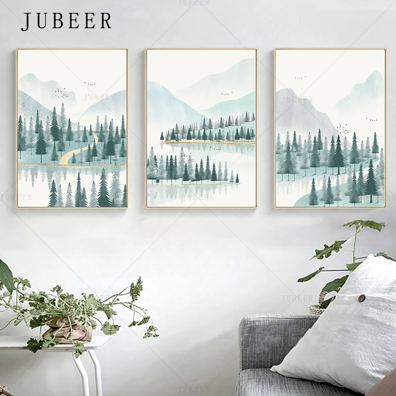 

Forest Canvas Poster Mountain Scenery Wall Art Prints Nordic Style Landscape Poster and Prints Living Room Picture Home Decor