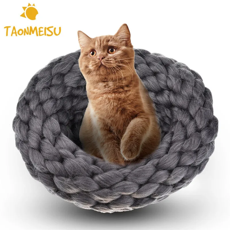 Fashion Woolen Cat Nest Hand Knitting Cat Beds Thickening Wool Sleeping