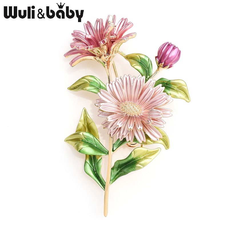Wuli&baby Pink Daisy Bouquet Enamel Brooches Metal Flowers Weddings Banquet Brooch Pins For Women And Men