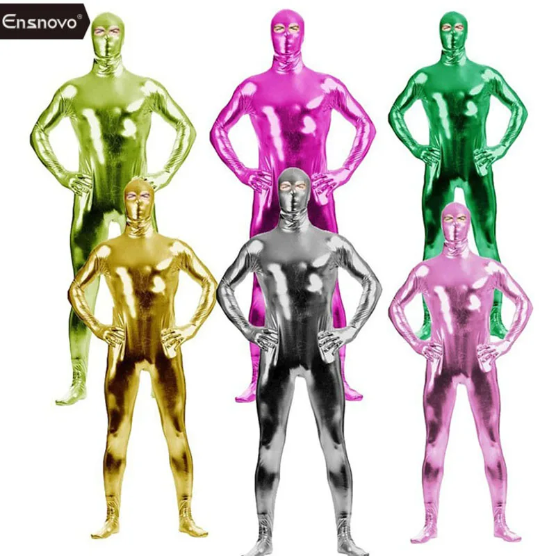Men Catsuit Open Eye Spandex Shiny Metallic Zentai Suit Full Body Nylon Skin Open Eyes Costume Bodysuit mens bondage lingerie sexy fetish wear adult unitard latex lingerie cosplay costume