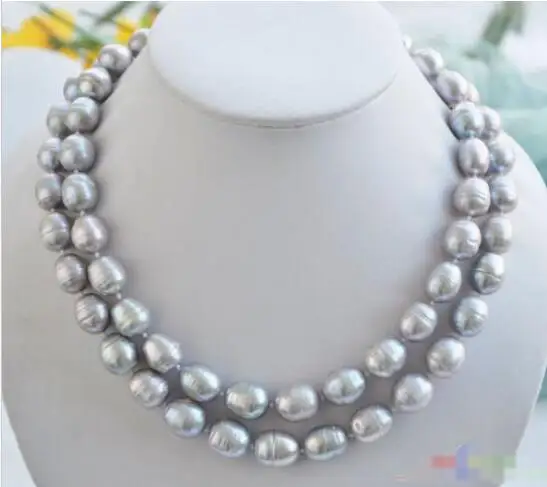 

Hot sale new Style >>>>>P4237 2row 15mm gray rice barqoue pearl freshwater pearl necklace