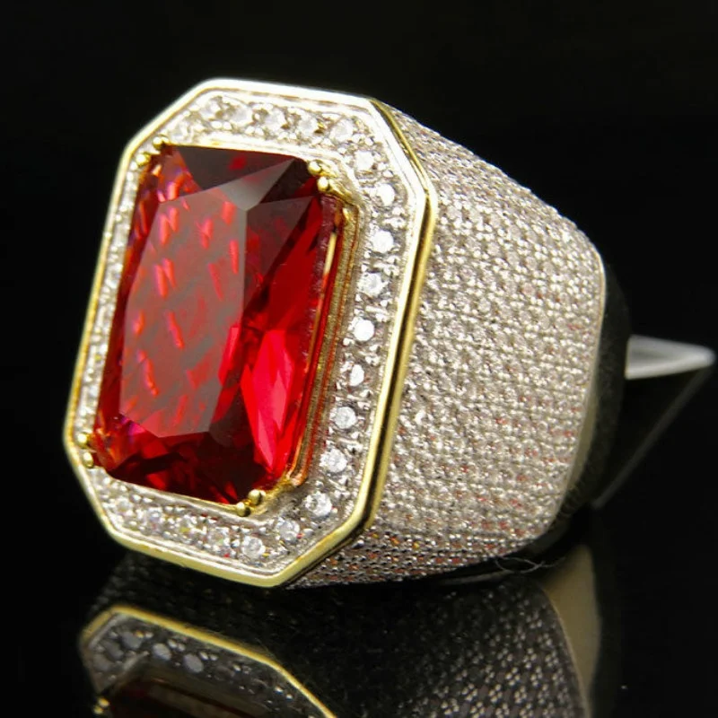

AAA+ New Fashion Popular Men's 18KT Yellow Gold Filled Engagement shinng Ring with 260pcs small white zircon stones around