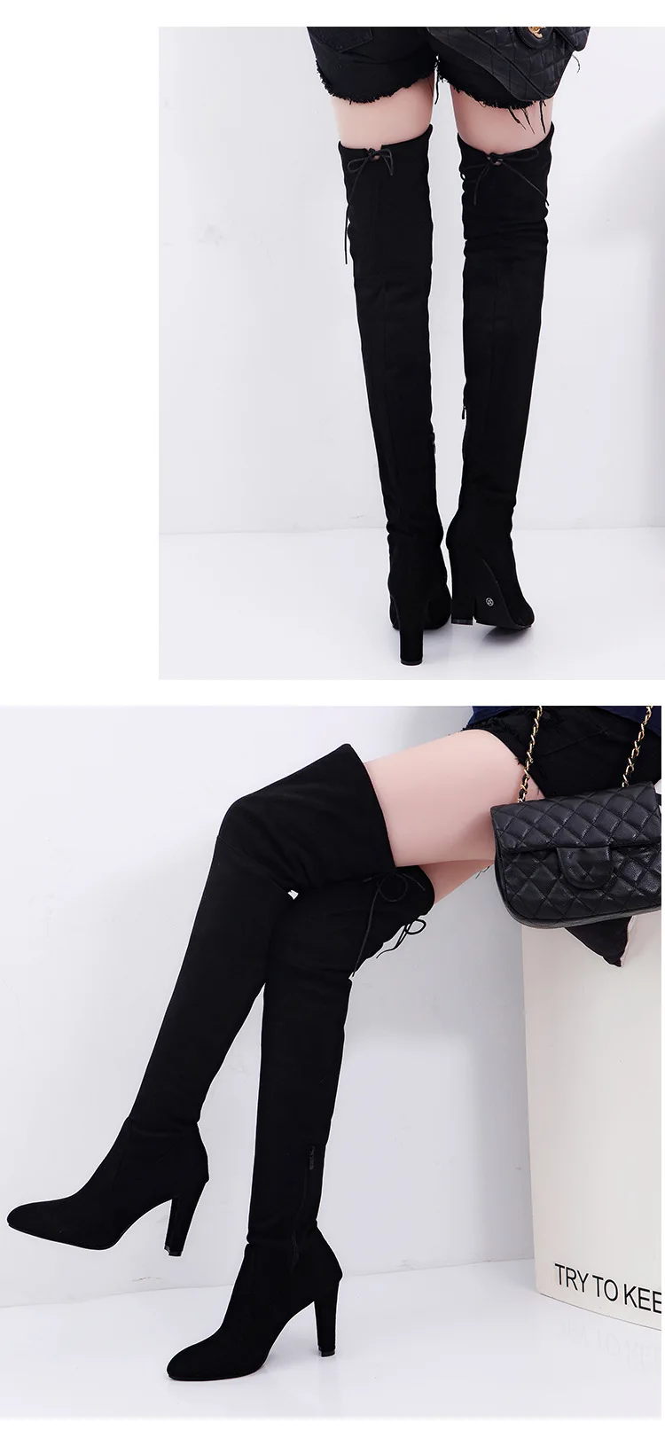 Sexy Party Boots Fashion Suede Leather Shoes Women Over the Knee Heels Boots Stretch Flock Winter High Boots botas Drop Shipping