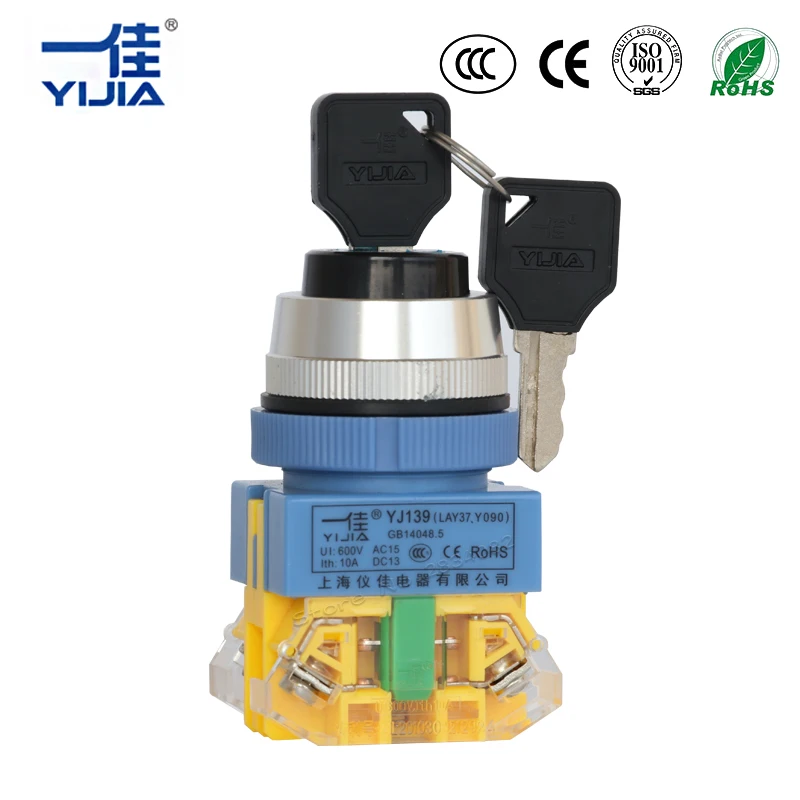 

30mm Silver contact Momentary key-lock Button Switch Self Auto Reset Spring return 2NO 3 position Button LAY37-20Y/33