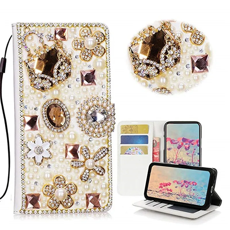 

Fashion Bling Diamond Flower Handbag Card Slot Holder Flip Wallet Leather Case Cover For Iphone XS Max XR X 8 7 6 6S Plus 5S SE