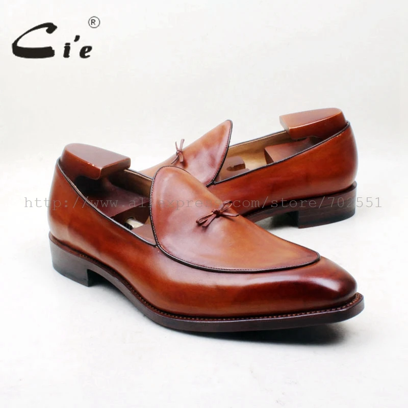 cie Bow Knot Square Toe 100%Genuine Leather Outsole Bespoke Goodyear Welted Craft Handmade Brown  Men's Slip-On Shoe Loafer164-1