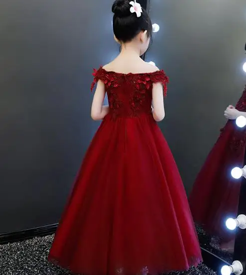 Высококачественное красное платье с вышивкой для девочек кружевное свадебное вечернее платье Аппликации для девочек, рождественское платье длинное/короткое