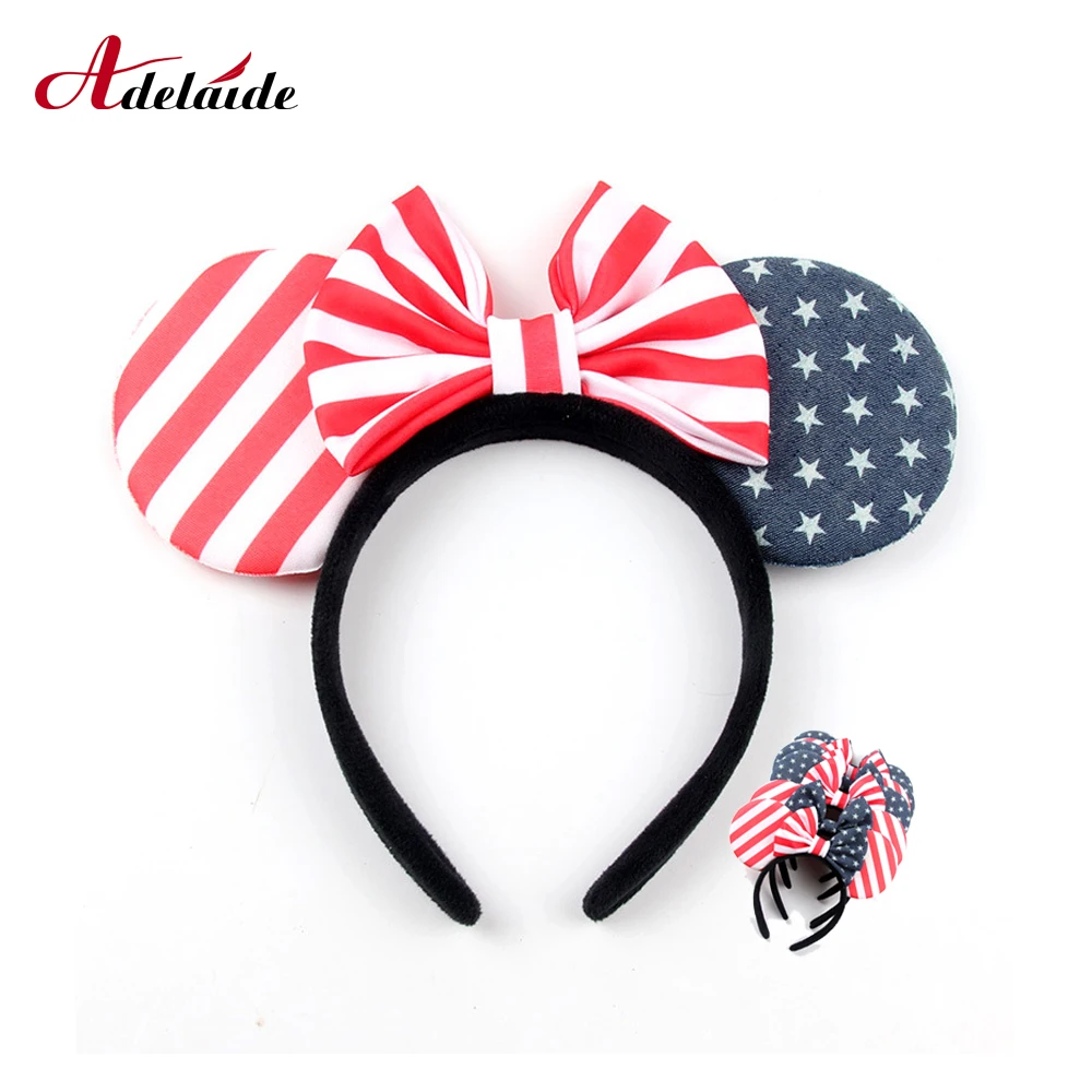 

Girls Hairband Minnie Mouse Ears Headband for Girls 4th of July Bow Headwear Flag Independence Day Kids Hair Accessories