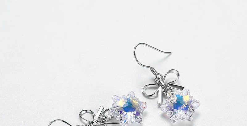 Изысканный Кристальные снежинки от серьги с кристаллами Сваровски с 925 пробы серебро лук для Для женщин Прекрасный Fine Jewelry Юбилей подарки