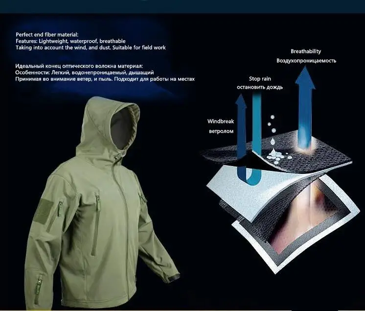 Esporte ao ar Roupas de Caça Militar à Prova Cabolsas com Capuz para Acampamento Livre Softshell Tático Jaqueta Masculina Camuflagem Dmilitary Água Caminhadas Tad 11 High Quality Esporte e Lazer