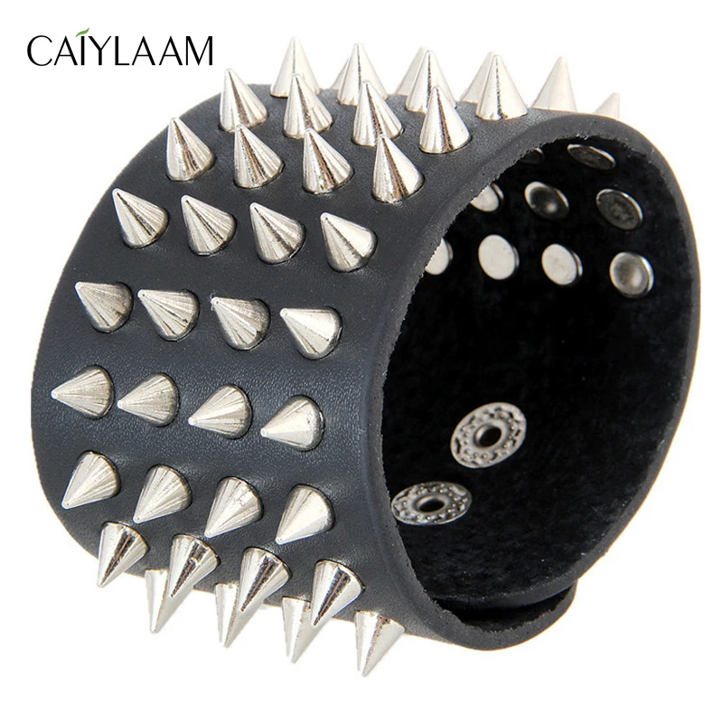 

CAIYLAAM Hip Hop 4 Rows Metal Rivet Bracelets for Men Rock Jewelry Wristband Leather Bracelets for Women Jewelry Punk Culture