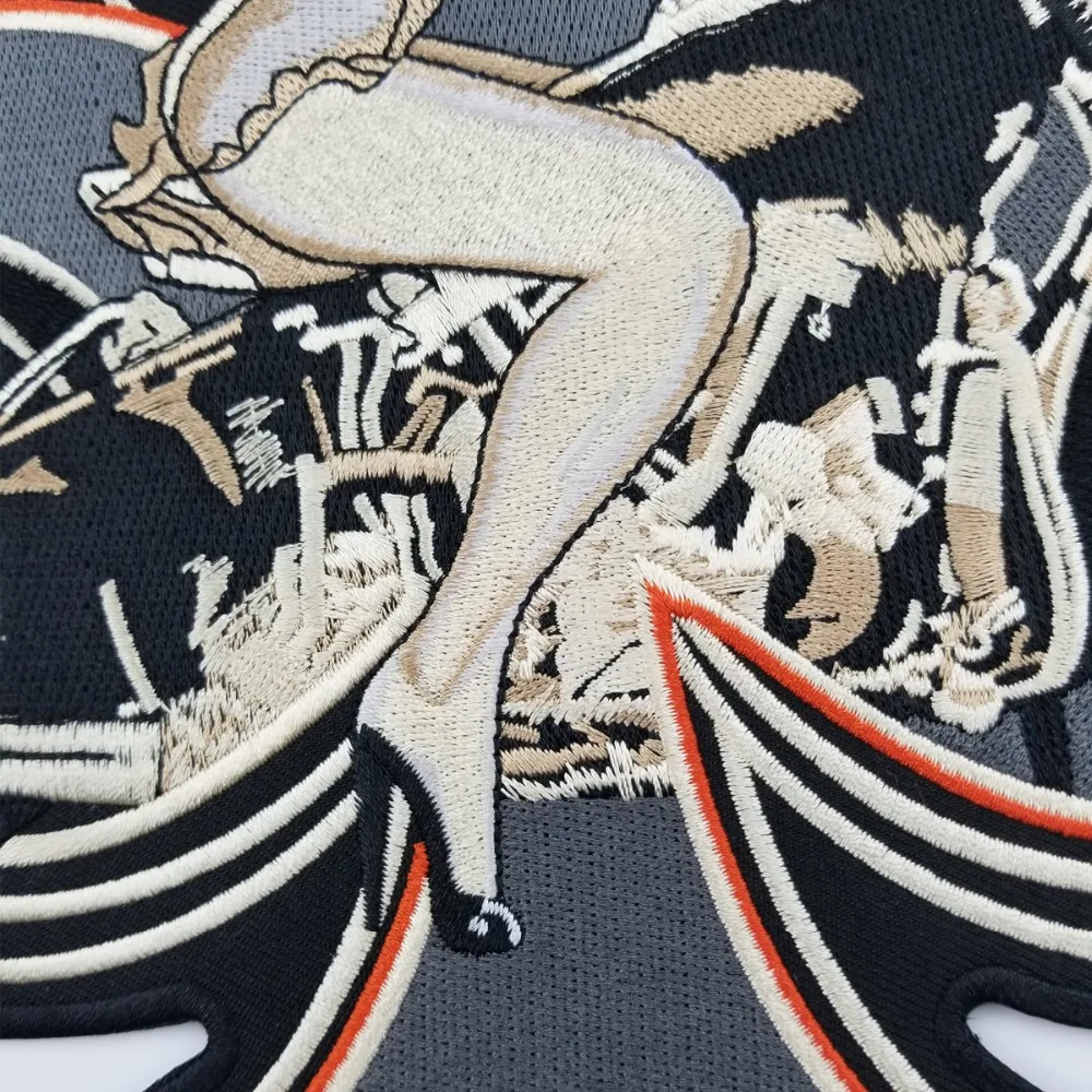 SEXY WOMAN MOTOR Biker Vest Rider Embroidered Iron On Back of Jacket Patch Black twill fabric Free Shipping DIY Eco-Friendly(2)