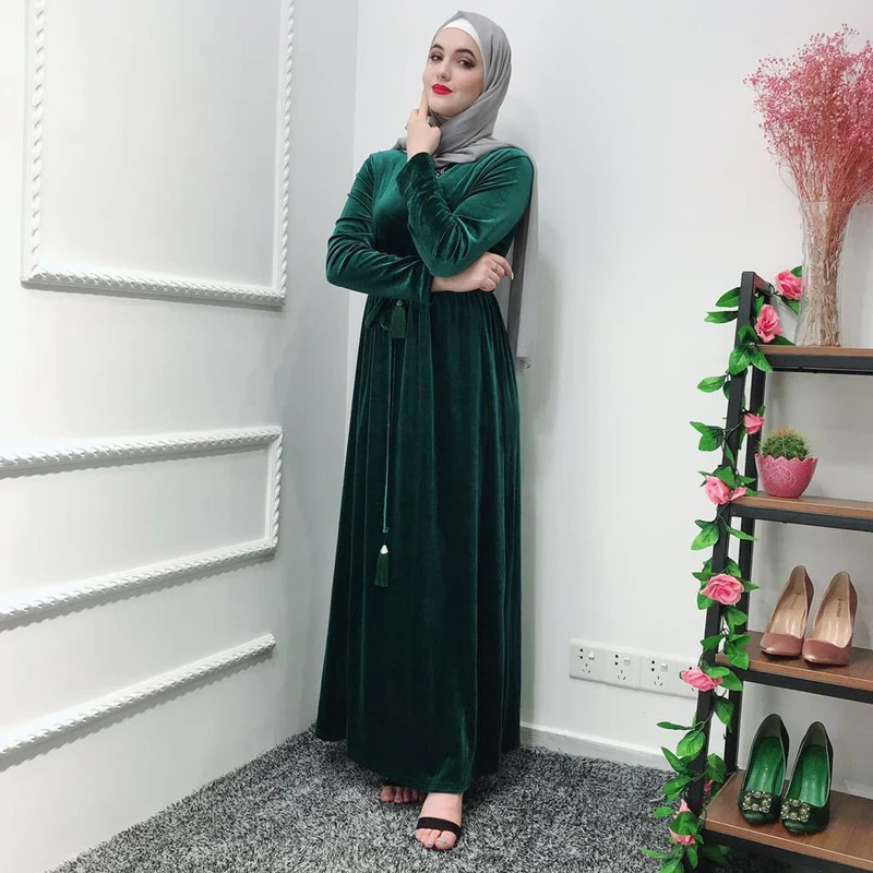 Velvet Abaya Femme Kaftan Robe Dubai Muslim Hijab Dress Turkey Abayas For Women Caftan Marocain Elbise Ramadan Islamic Clothing