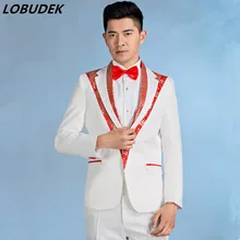 Мужской хост формальный Выпускной костюм белый тонкий блейзеры мужской свадебный жених платье танцор певец хор сценический костюм