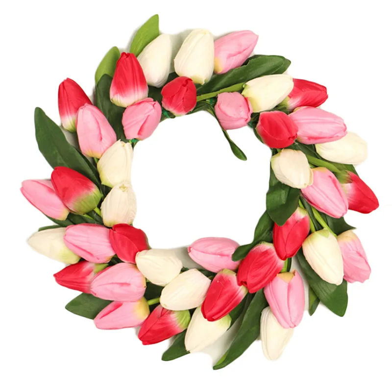 

Artificial Tulip Flower Wreaths Home Front Door Window Hanging Garlanf for Party Event Wedding Decoration Thanks Giving Decor