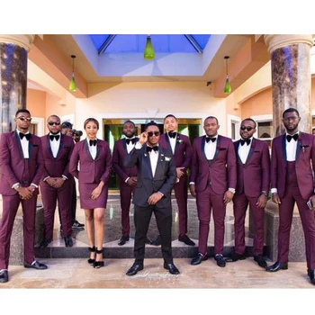 

Burgundy Mens Suits for Wedding Wedding Tuxedo Jacket+Pants+Vest 3 Pieces Man Suit Groomsmen Suit Costume Homme Terno Masculino