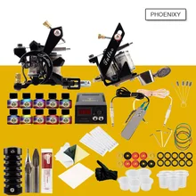 Профессиональные тату-машинки Набор 2 пистолетов 10 цветных чернил поставка иглы аксессуары комплекты завершенная Татуировка Перманентный макияж комплект