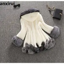 Зимний роскошный женский плащ из искусственного лисьего меха, пальто с капюшоном, шуба из искусственного меха норки, свадебная накидка, верхняя одежда с расклешенными рукавами