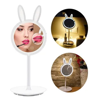 

Creative and lovely rabbit LED makeup mirror desk with lamp dressing mirror to receive multi-functional charging makeup mirror