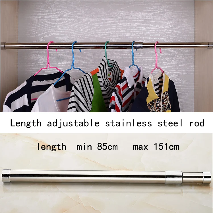 Stainless steel telescopic wardrobe hanging pole minimum adjust length 85cm maximum length 151cm