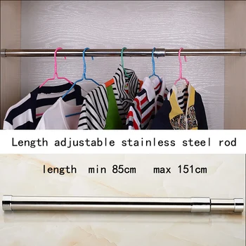 

Stainless steel telescopic wardrobe hanging pole minimum adjust length 85cm maximum length 151cm cupboard rod easy install
