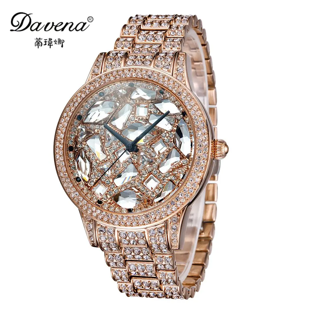 Big sale Best original luxury bling crystal rhinestone watch women dress gold silver steel Fashion quartz watches Davena 60983