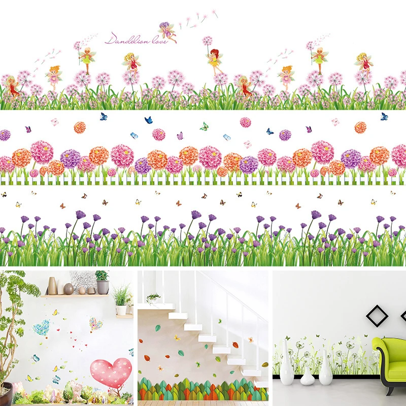 PVC Skirting Wall Stickers balcony nursery flowers baseboard Butterfly