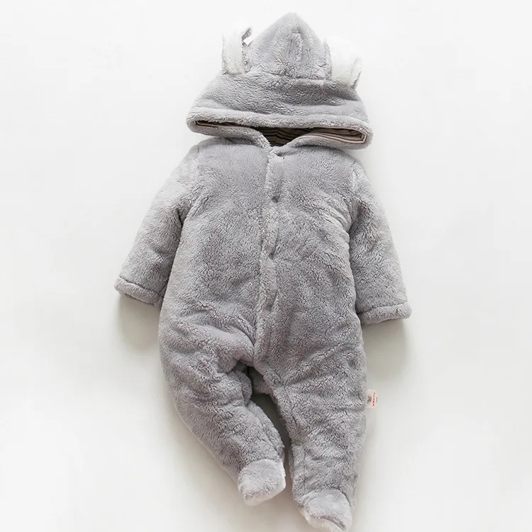 

Newborn Baby Boys Girls Rompers 2017 New Winter Solid Single Breasted Hooded Thicken Rompers 0-3T Baby Boys Girls Clothes 6rr008