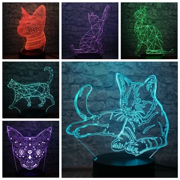 

Free Shipping 3D Cat Series Multicolor LED Night light Desk Lamp Child Christmas Gift Room Table Decor Light USB Touch Remote