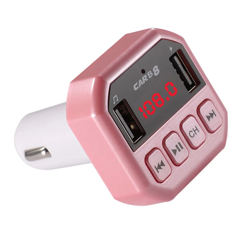 USB AUX Bluetooth Handsfree автомобильный комплект fm-передатчик беспроводной аудио приемник TF карта воспроизведения цифровой вольтметр двойной USB зарядное устройство для телефона - Название цвета: Pink