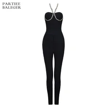 Летний шикарный металлический шифоновый украшенный сетчатый лоскутный Холтер Элегантный комбинезон для знаменитостей вечерний бандажный комбинезон