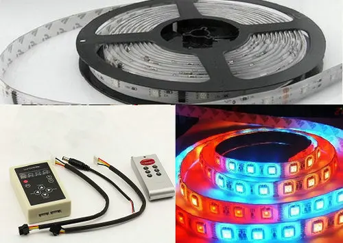 

5M DC 12V intelligent TM1812 flexible 1812IC 5050 RGB LED Light Strip Dream color 300Led 60led/M non-waterproof+133 controller