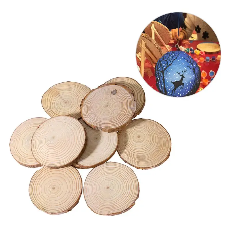 

12pcs Unfinished Wood Slices Circles Natural Wooden Log With Tree Bark For DIY Painting Crafts Wedding Birthday Decoration A3