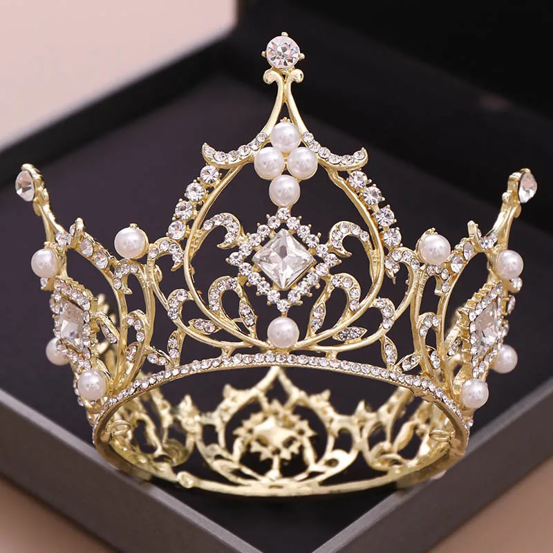 Comprar FORSEVEN perla novia Tiaras gran círculo completo strass corona pelo joyería tocado diadema mujeres boda accesorios para el cabello JL
