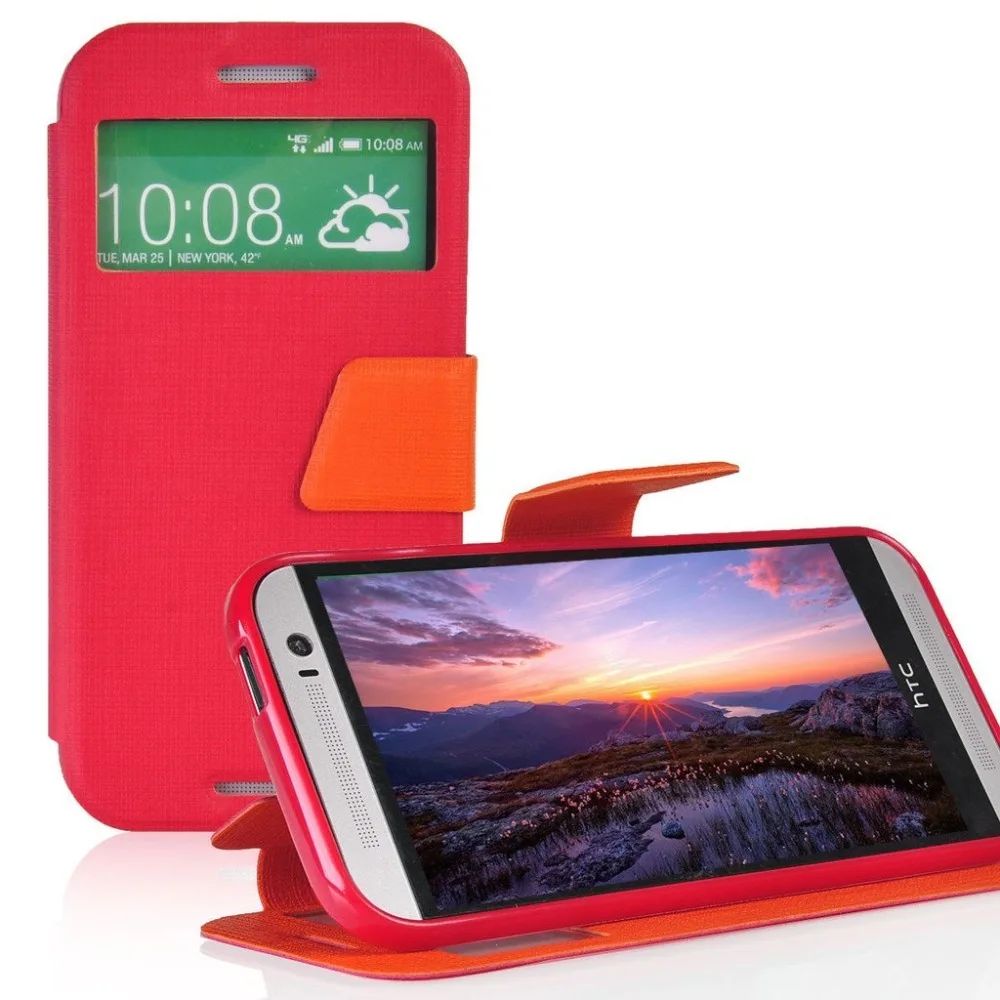 Чехол из искусственной кожи с двойным окном 4 5 дюйма для HTC Desire 600 чехол Htc двумя Sim