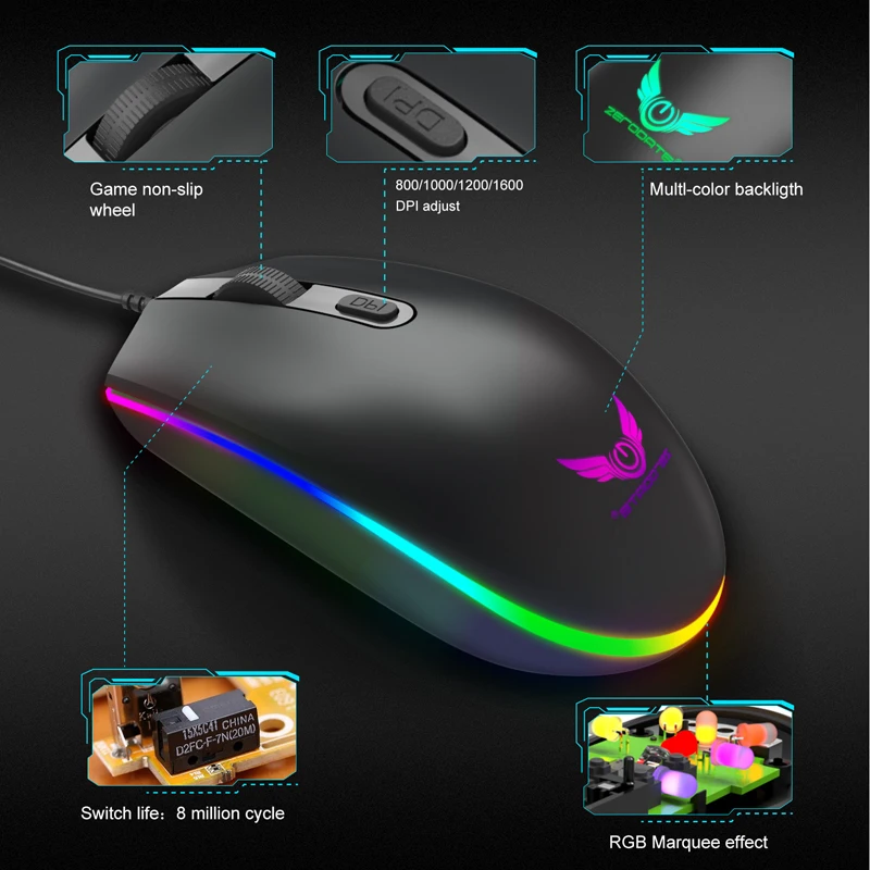 USB Проводная игровая мини мышь для ПК геймерская компьютерная настольных