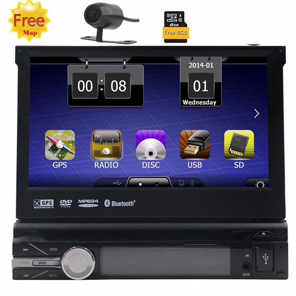 

1 Din Audio Stereo in Dash Car Radio Wince Headunit GPS Navigation Bluetooth Receiver Detachable Panel Touch Screen USB SD 800MH